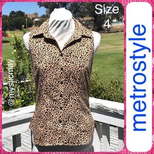 New METROSTYLE Sleeveless Animal Print Stretch Poplin Top Blouse Size 4 or S